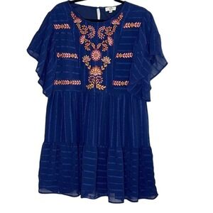 ENTRO WOMEN'S EMBROIDERED FLORAL MINI‎ DRESS SIZE M